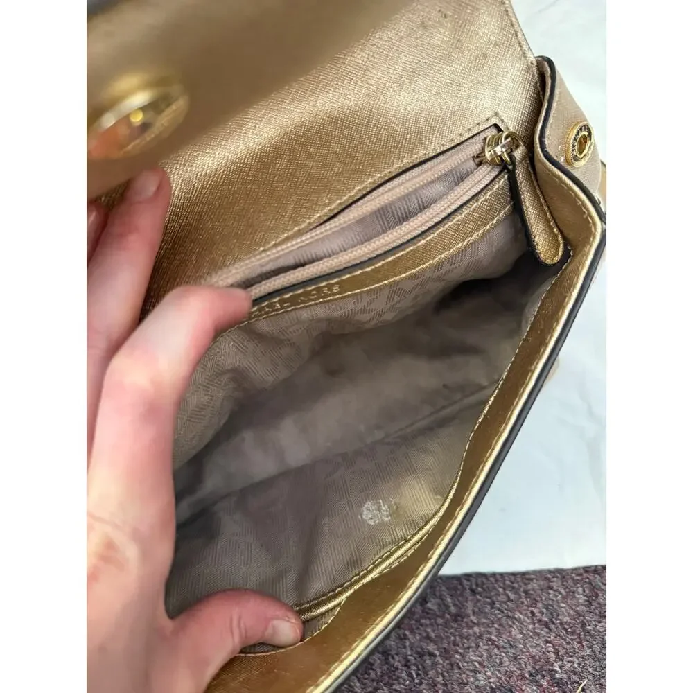 Michael Kors Ava Top Handle Satchel Crossbody Purse GS Gold Metallic